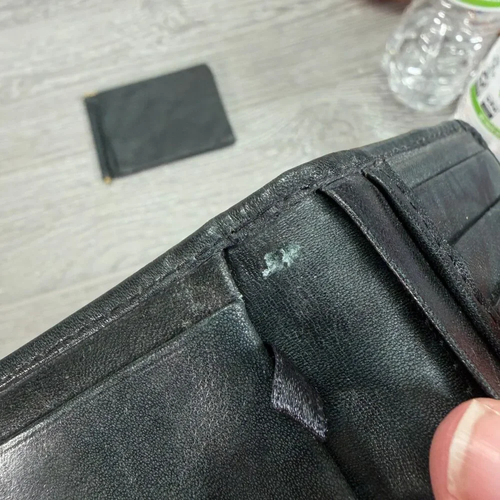 Geoffrey Beene Black Genuine Leather Bifold Wallet with Money Clip - Flaws
